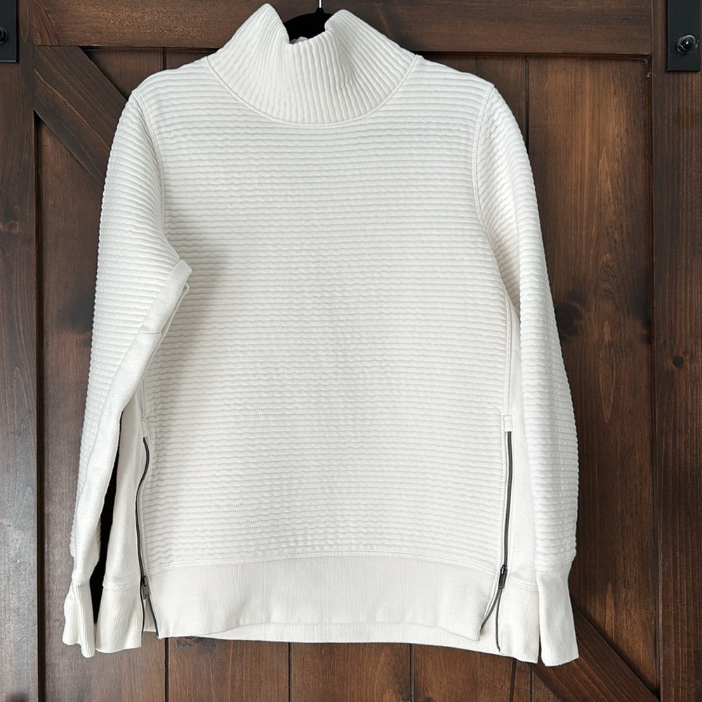 TWO Women's Ribbed Turtleneck Sweater - Black and White - thumb holes/side zip - Picture 6 of 9